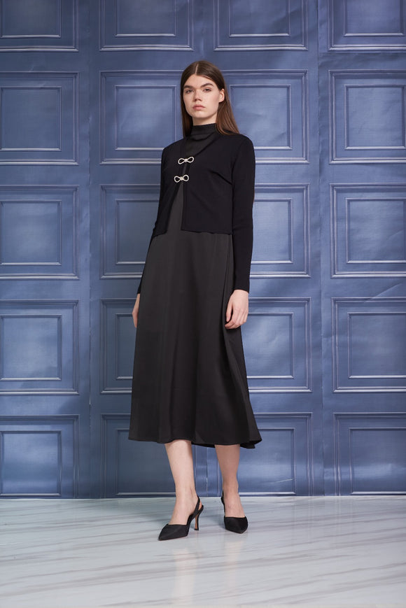 ROP-RPW2508 BLACK SATIN SLEEVELESS DRESS