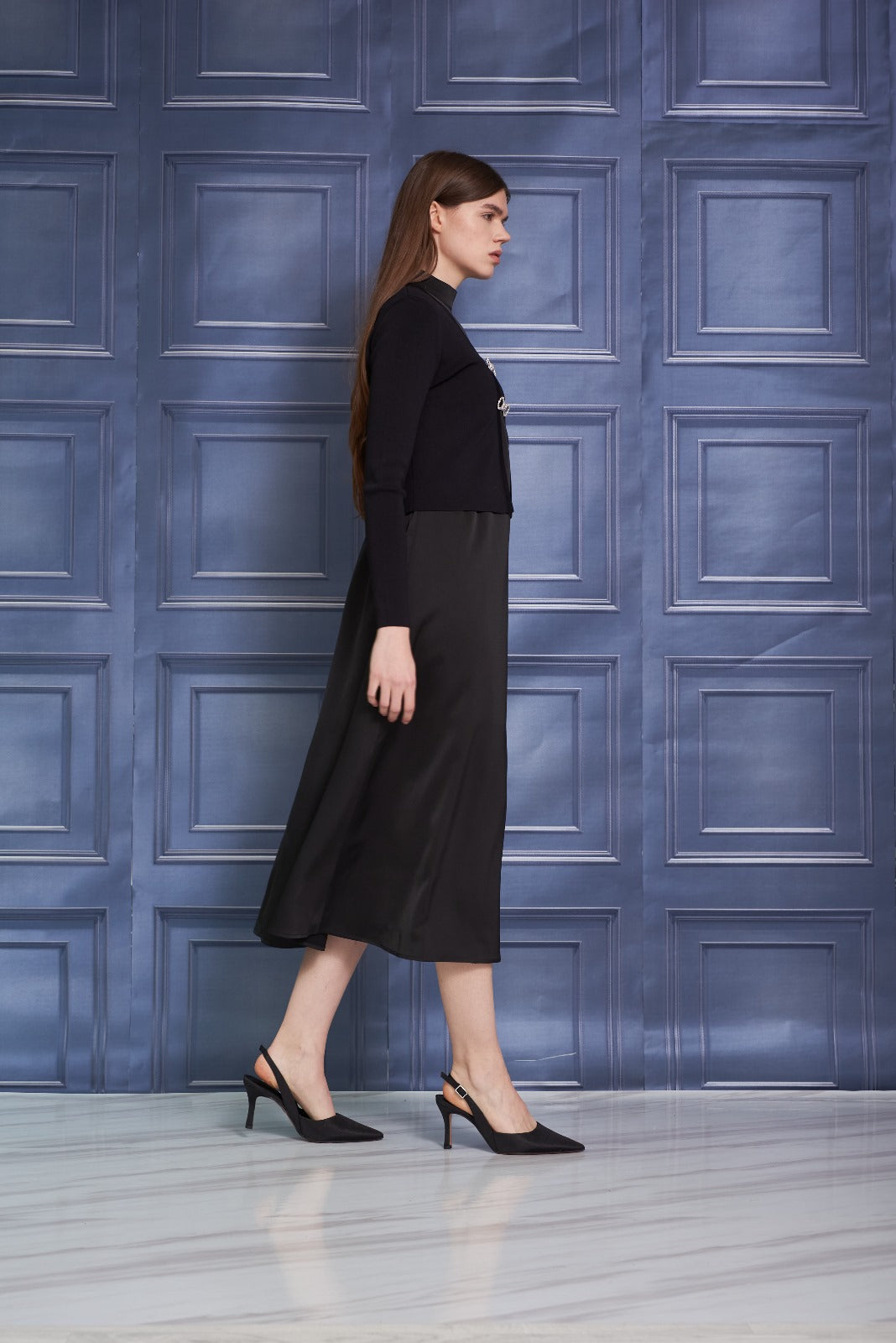 ROP-RPW2508 BLACK SATIN SLEEVELESS DRESS