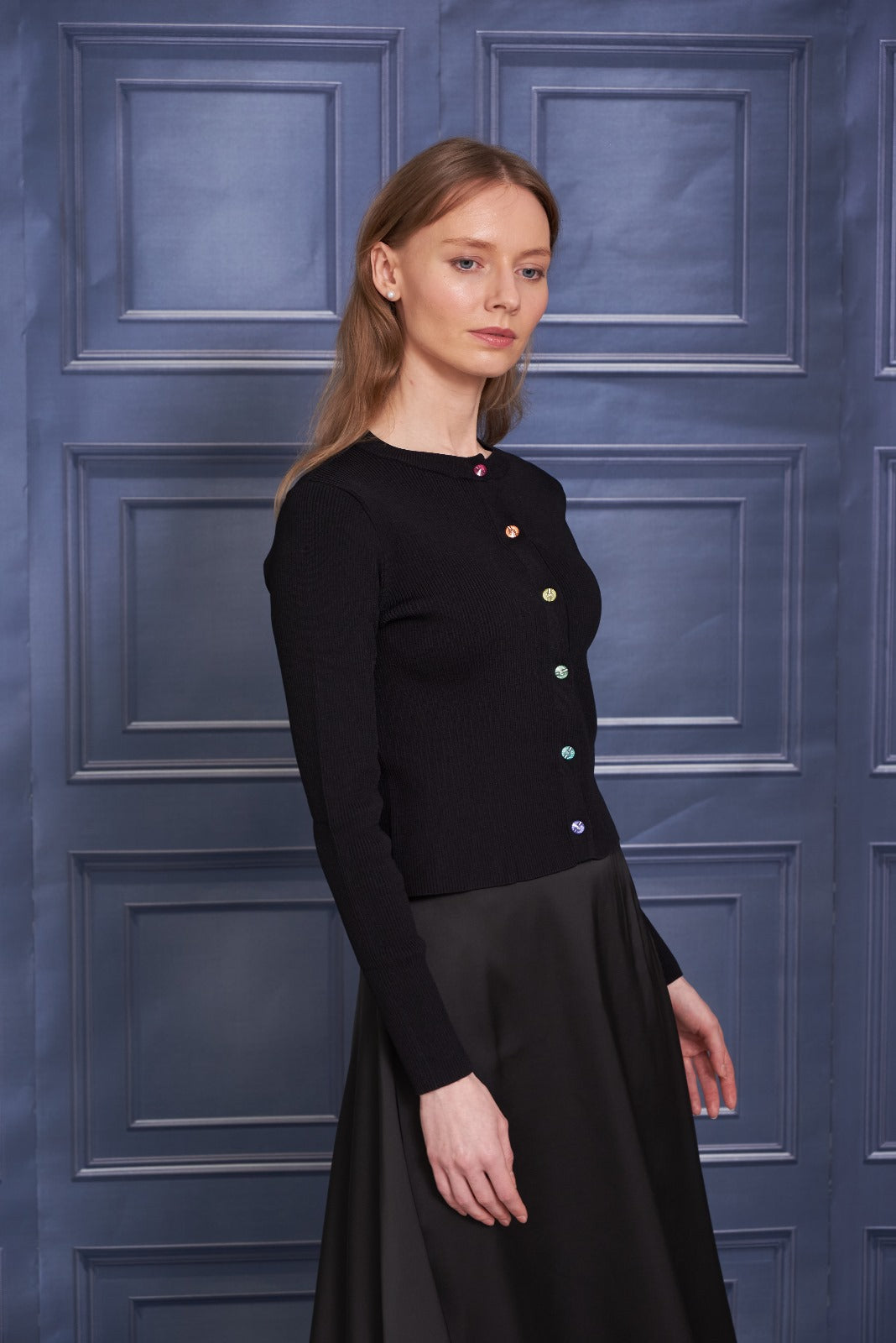 ROP-RPW2504 BLACK RHINESTONE CARDIGAN