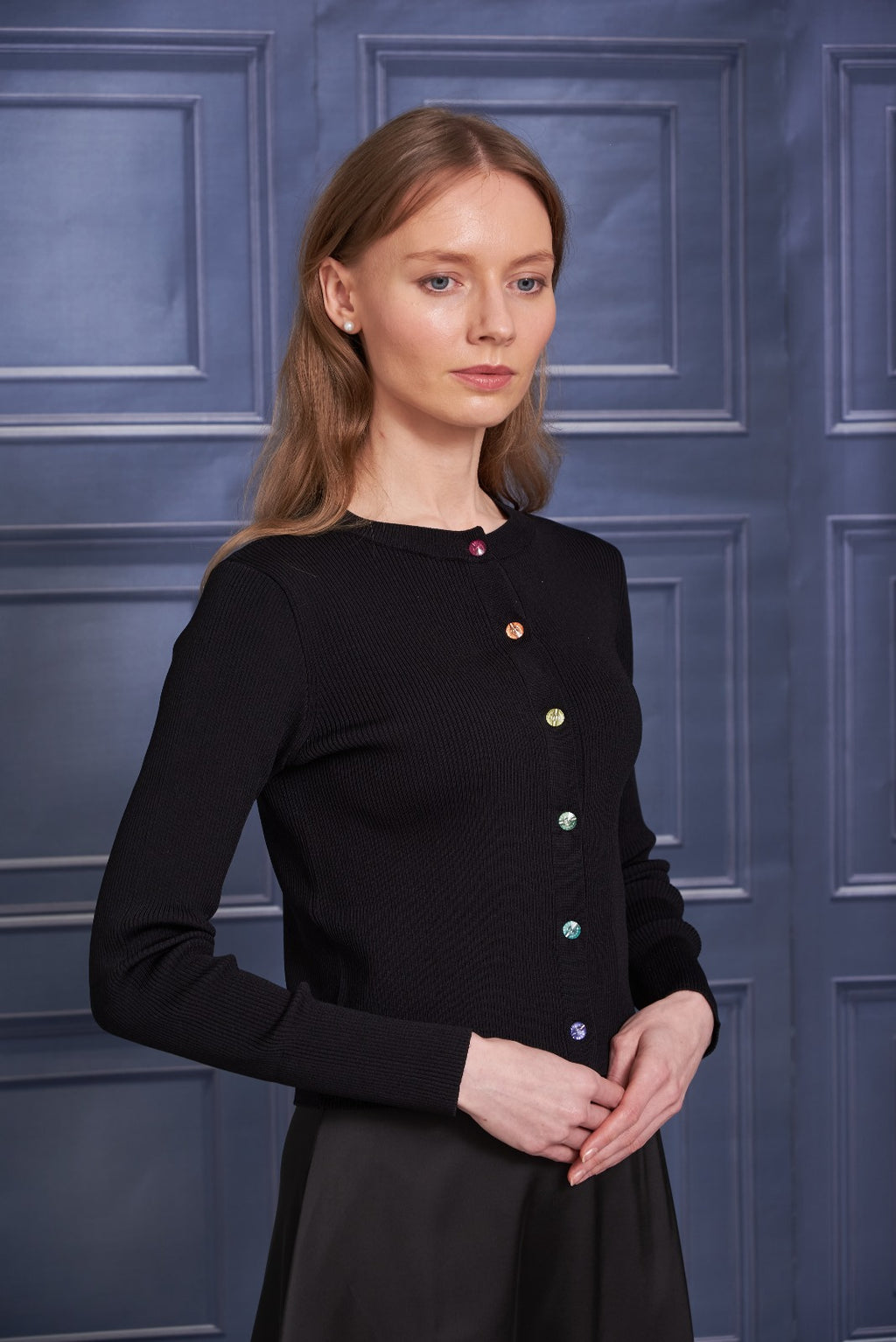 ROP-RPW2504 BLACK RHINESTONE CARDIGAN