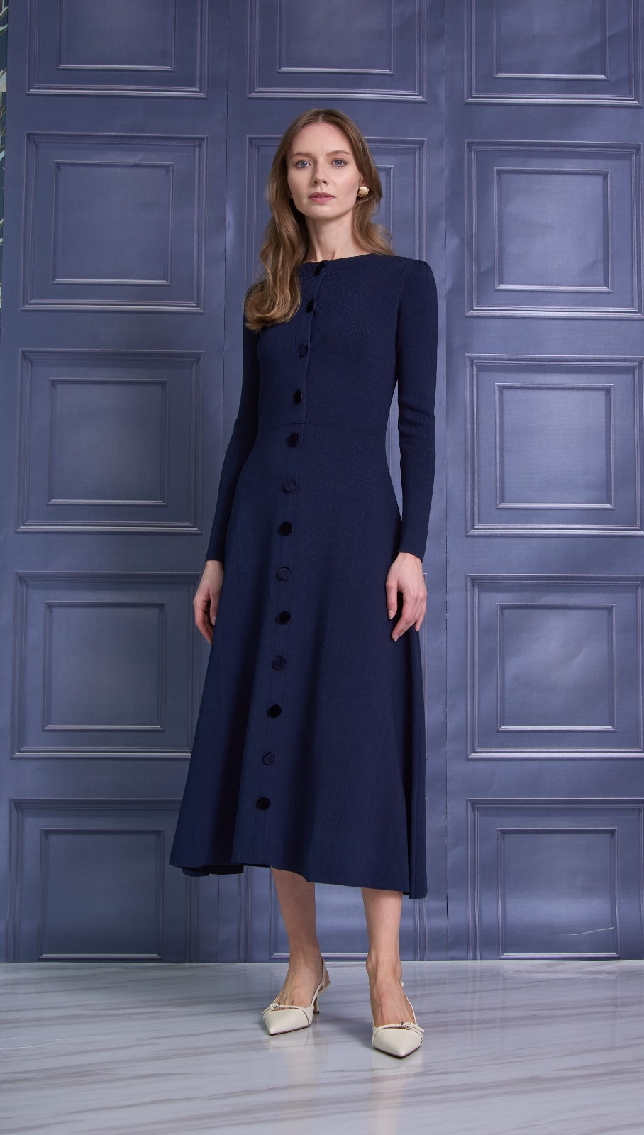 ROCH PEREL-RPW2507 NAVY VELVET KNIT DRESS
