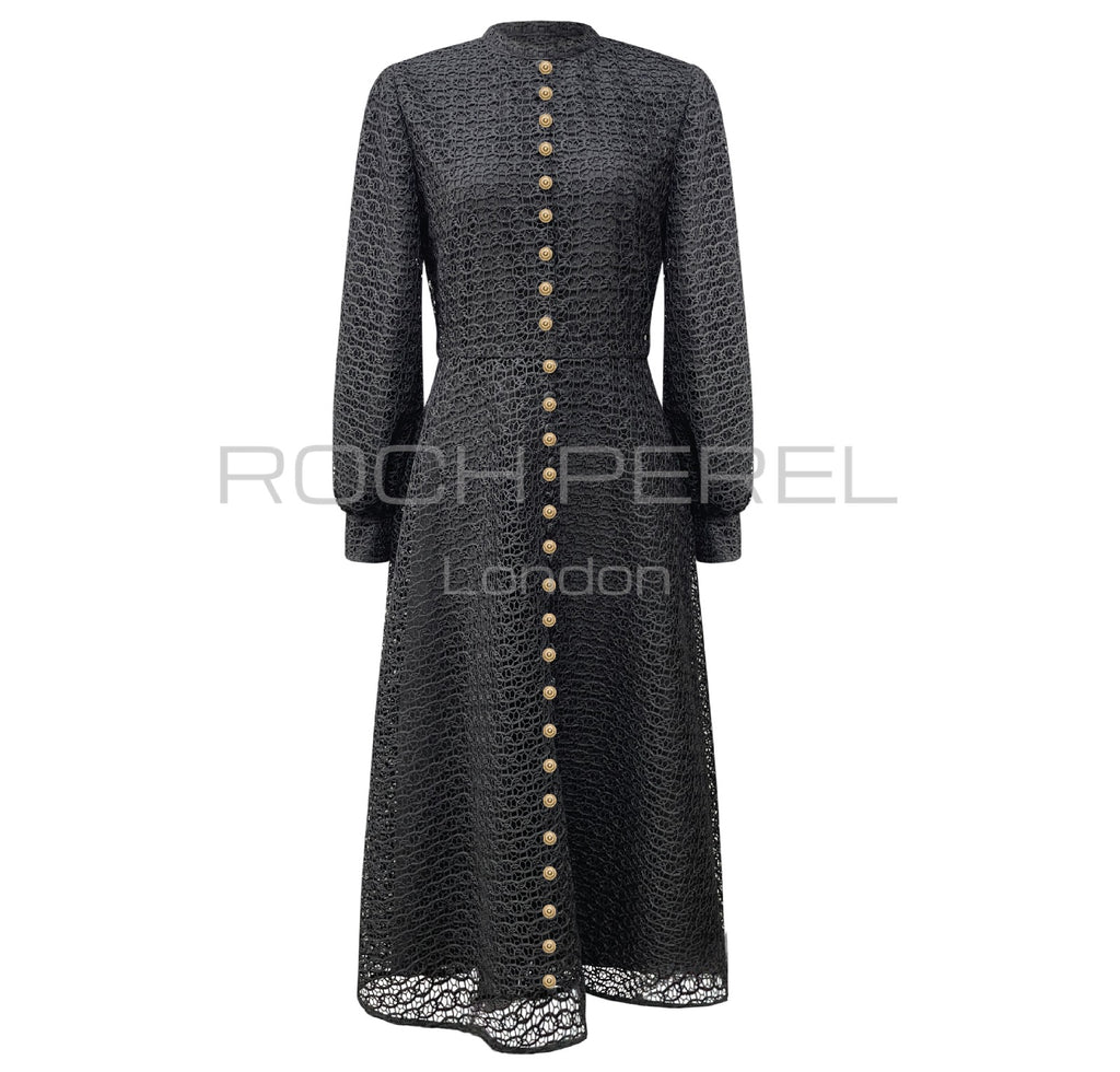 ROP-RPS2533 BLACK CIRCLE LACE DRESS
