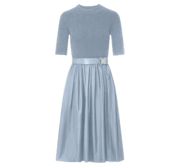 ROP-RPS2523 BLUE KNIT&TAFFFETA DRESS