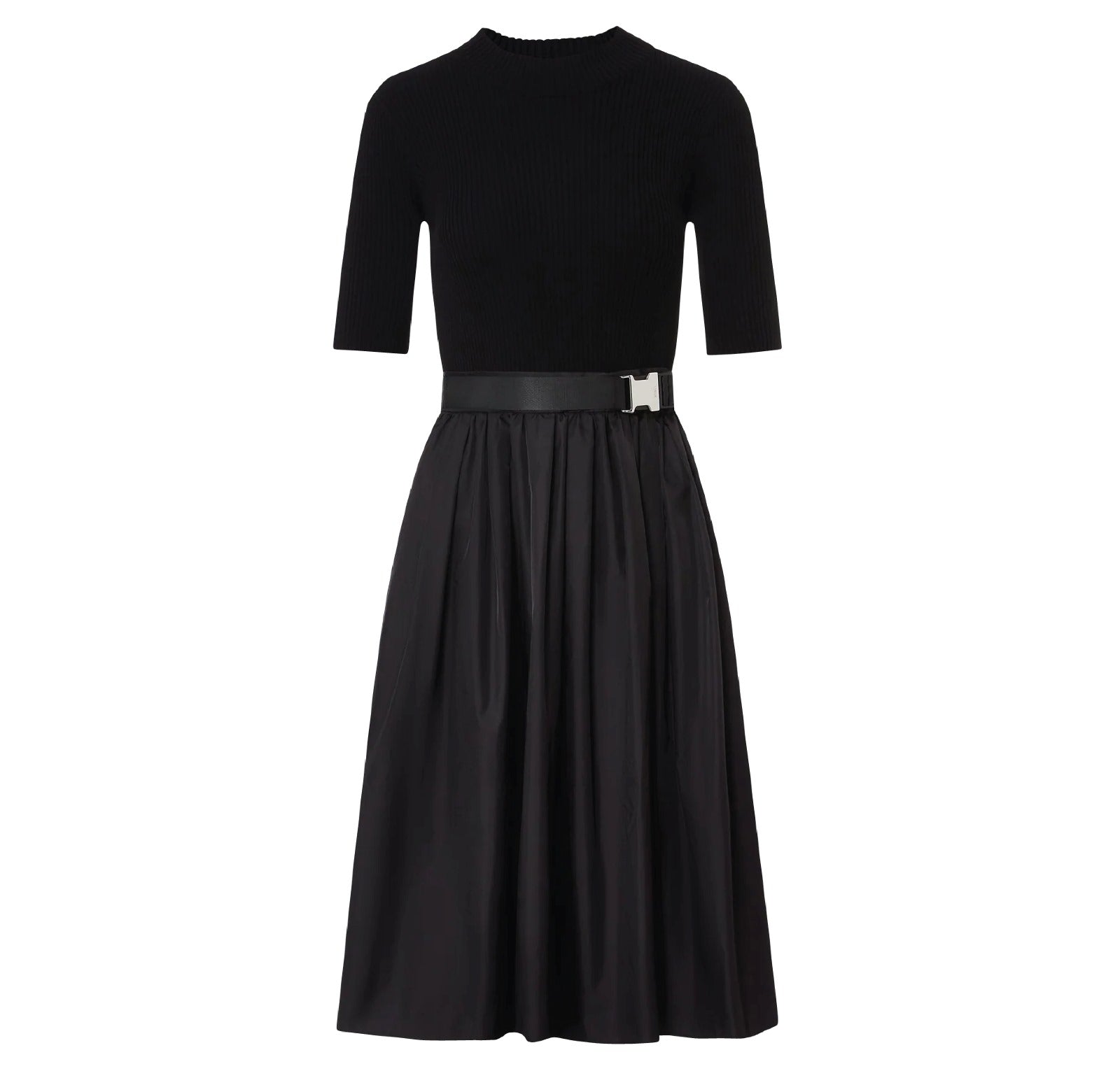 ROP-RPS2523 BLACK KNIT&TAFFETA DRESS