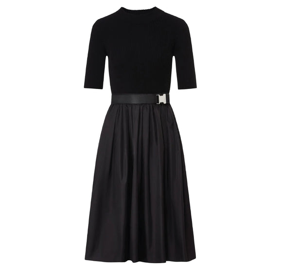 ROP-RPS2523 BLACK KNIT&TAFFETA DRESS