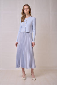 ROP-RPS2517 BLUE RIBBED SATIN PLACKET CARDIGAN