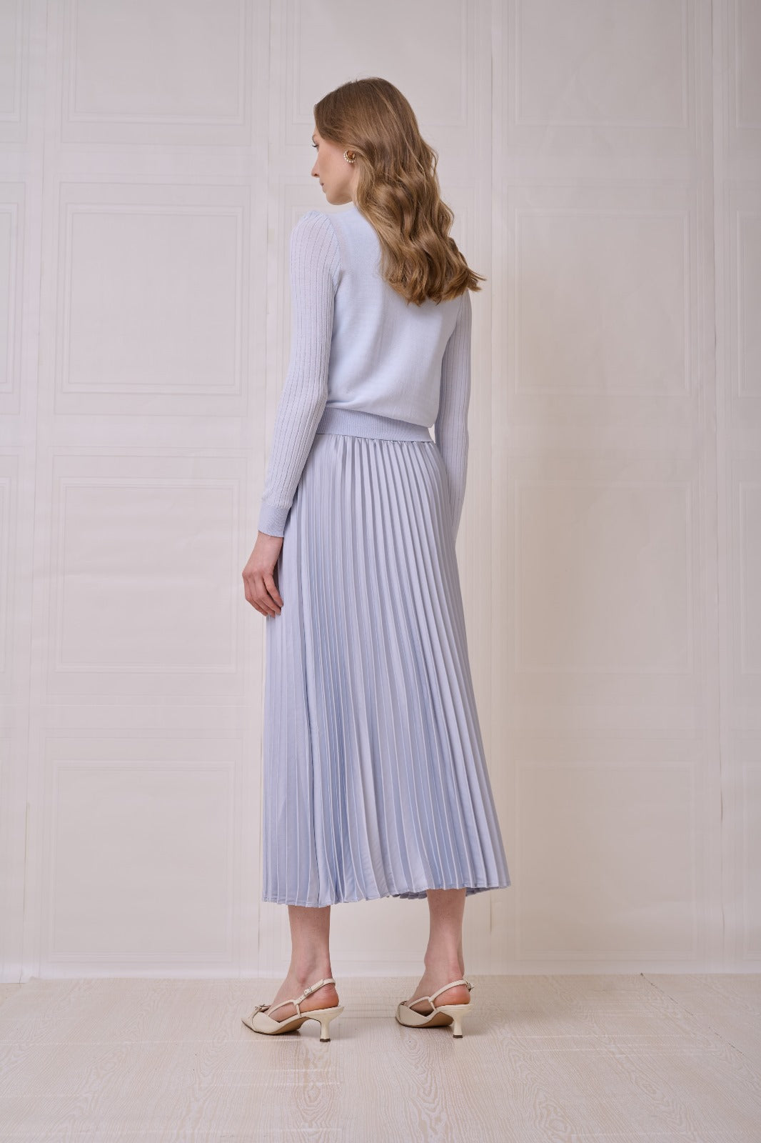 ROP-RPS2517 BLUE RIBBED SATIN PLACKET CARDIGAN