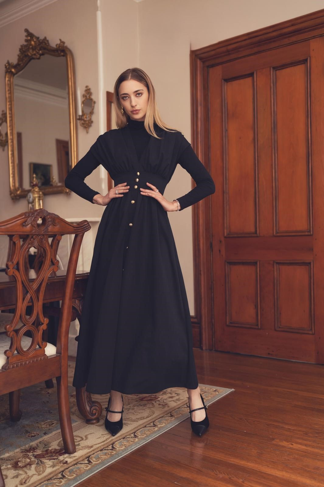 MIK-1521 BLACK WAISTED SLEEVELESS DRESS