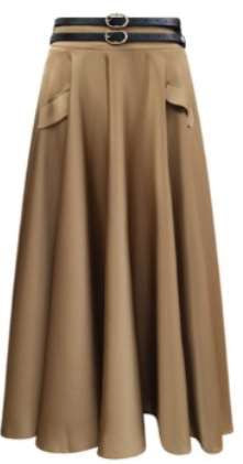 ROP-RPW2503 IVORY TWILL LEATHER BELT SKIRT