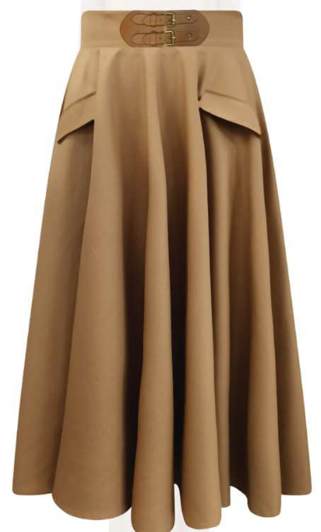 ROP-RPW2511 CAMEL LEATHER PATCH BUCKLE SKIRT