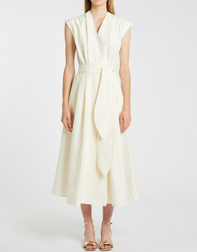 BRZ-88471 CREAM SLEEVELESS WRAP DRESS