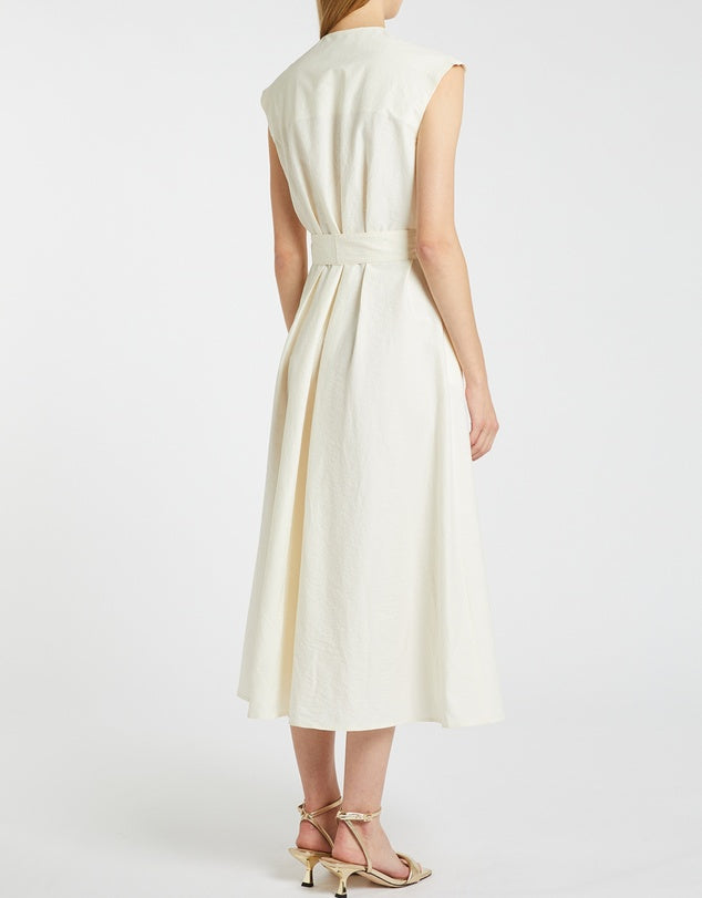 BRZ-88471 CREAM SLEEVELESS WRAP DRESS