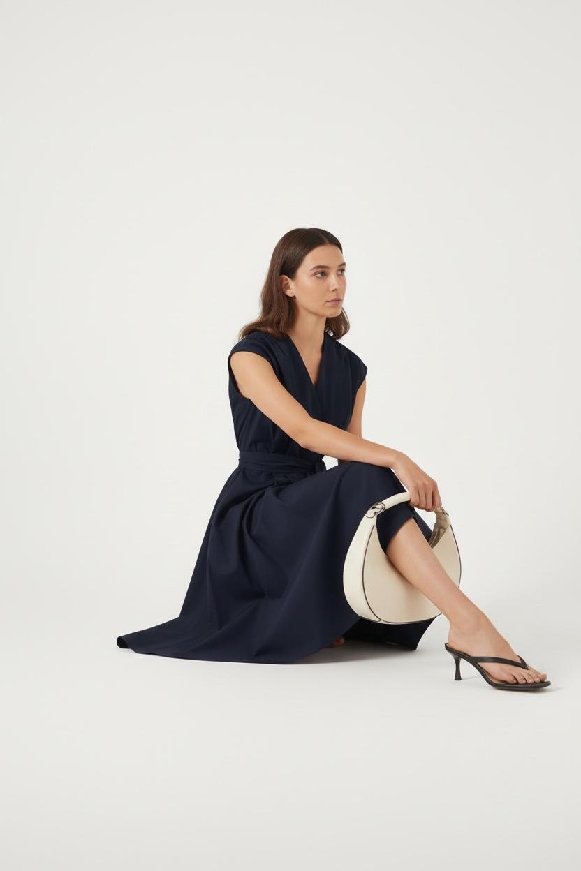 BRZ-88471 NAVY SLEEVELESS WRAP DRESS
