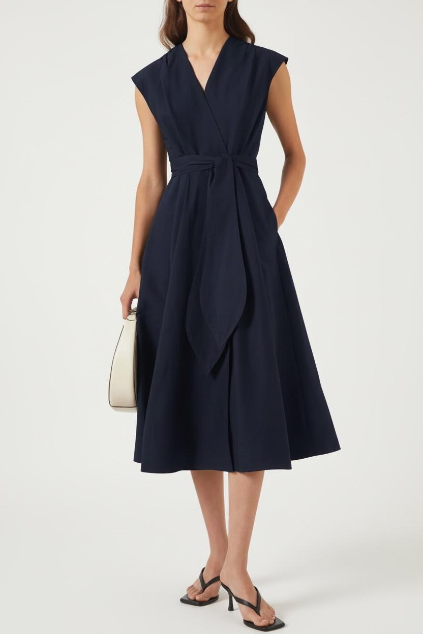 BRZ-88471 NAVY SLEEVELESS WRAP DRESS