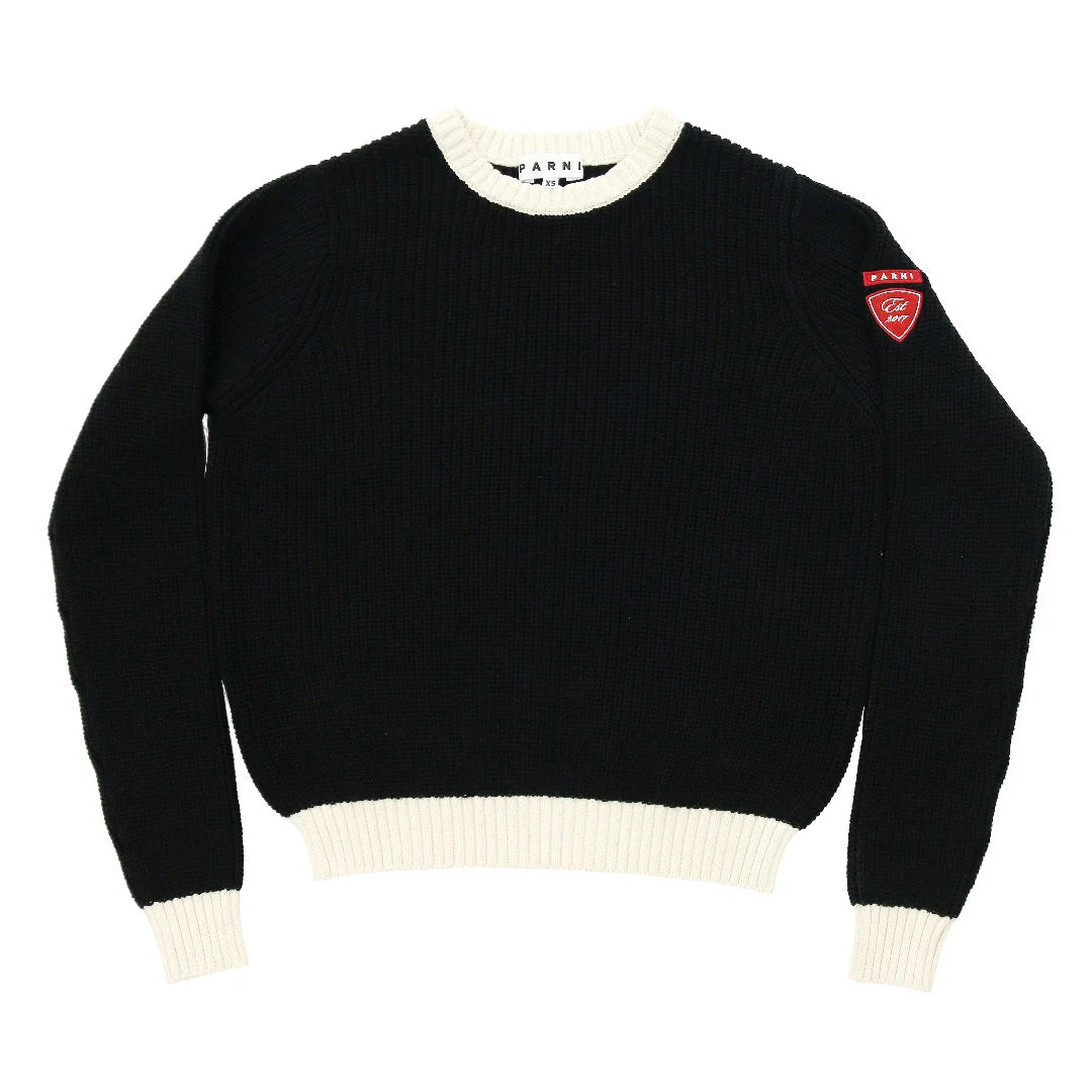 PAR-T475 BLACK CHUNKY KNIT LOGO TOP
