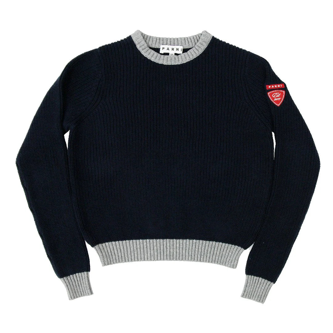 PAR-T475 NAVY CHUNKY KNIT LOGO TOP