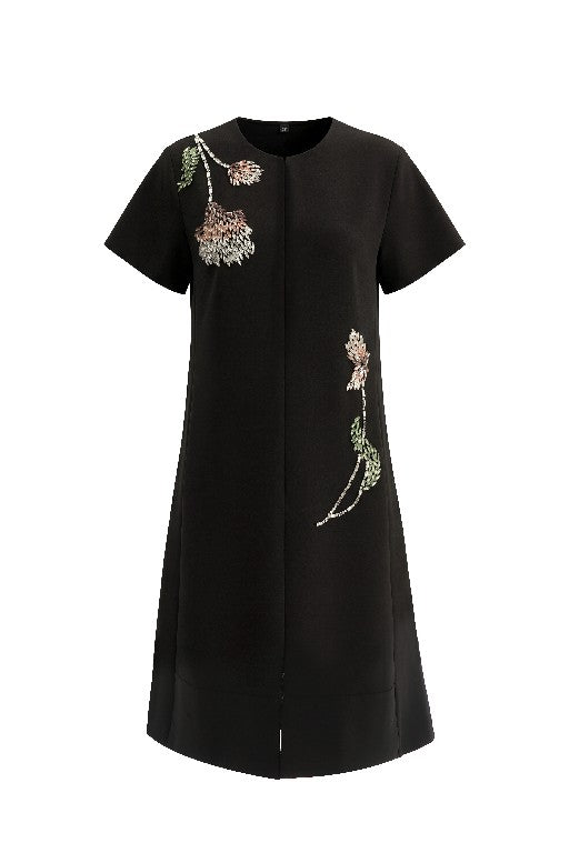 BNI-Y-25549-B BLACK FLOWER BEADED LONG JACKET