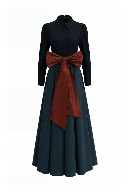 BNI-Y-26028 BLUE TEAL&RUST BELT DRESS