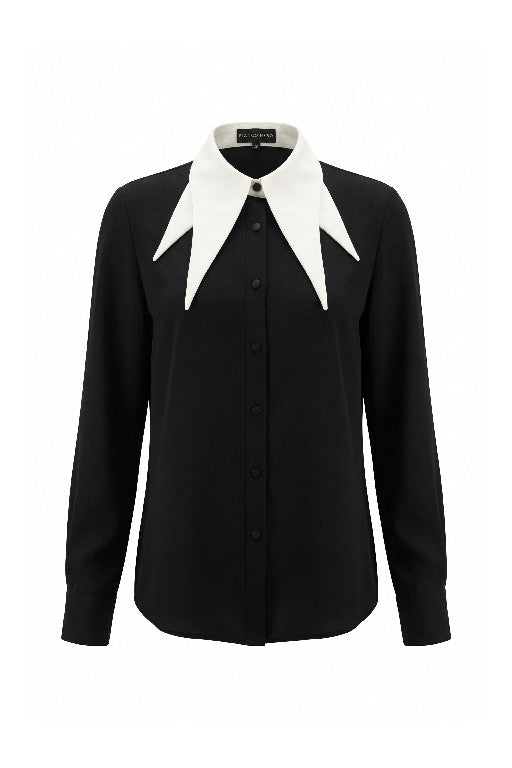 BNI-Y-26043 BLACK DOUBLE COLLAR BLOUSE