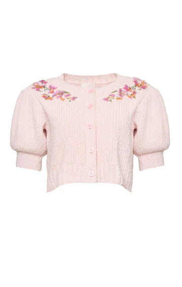 CQS-ZK12329480Z PINK FLOWER EMBROIDERED CARDIGAN
