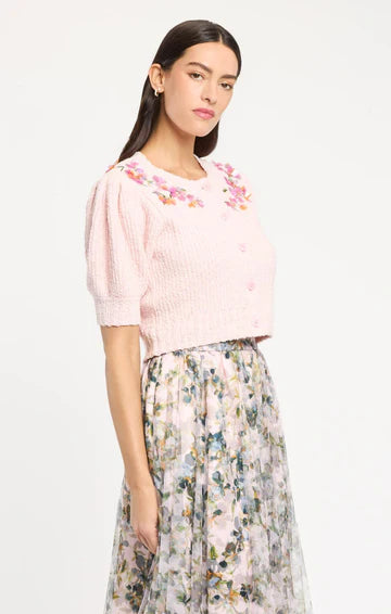 CQS-ZK12329480Z PINK FLOWER EMBROIDERED CARDIGAN