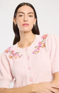 CQS-ZK12329480Z PINK FLOWER EMBROIDERED CARDIGAN