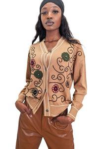 NCY- ZYNC11 BEIGE&FLORAL CARDIGAN