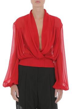 PHY-A0205 BLACK WRAP BLOUSE