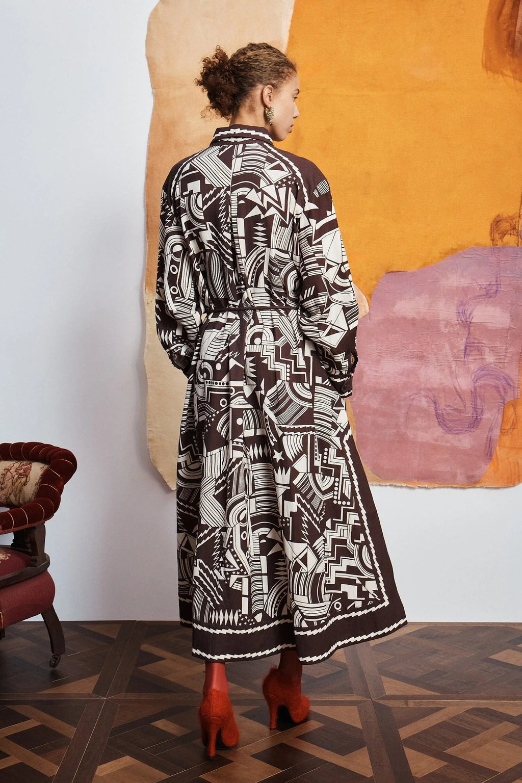ALM-7606D LORI IVORY&BROWN SHIRT DRESS