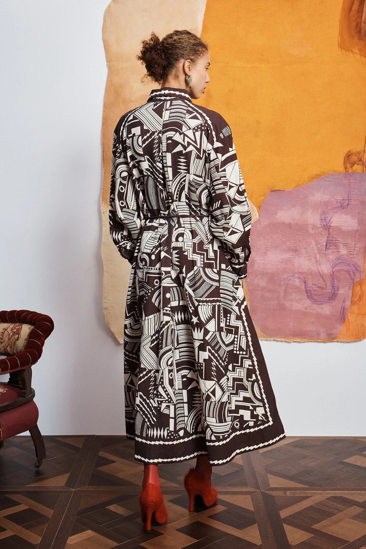 ALM-7606D LORI IVORY&BROWN SHIRT DRESS