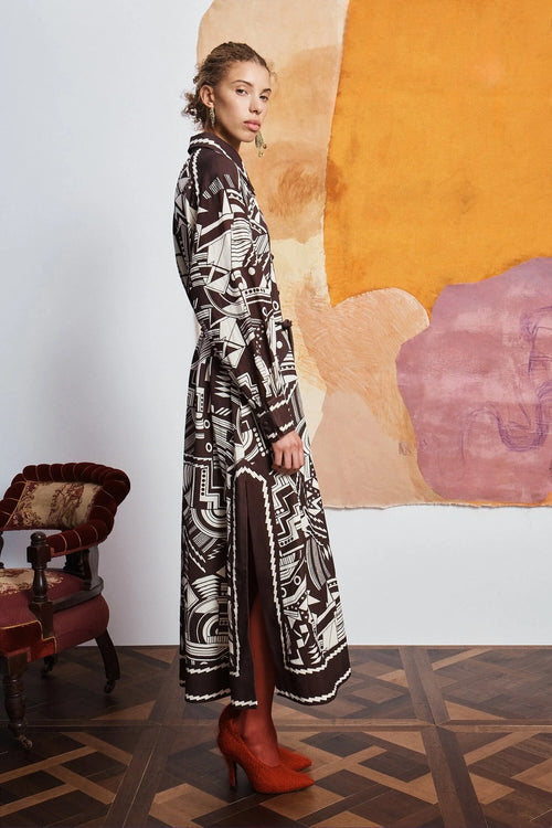 ALM-7606D LORI IVORY&BROWN SHIRT DRESS
