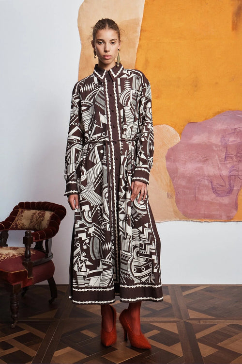 ALM-7606D LORI IVORY&BROWN SHIRT DRESS