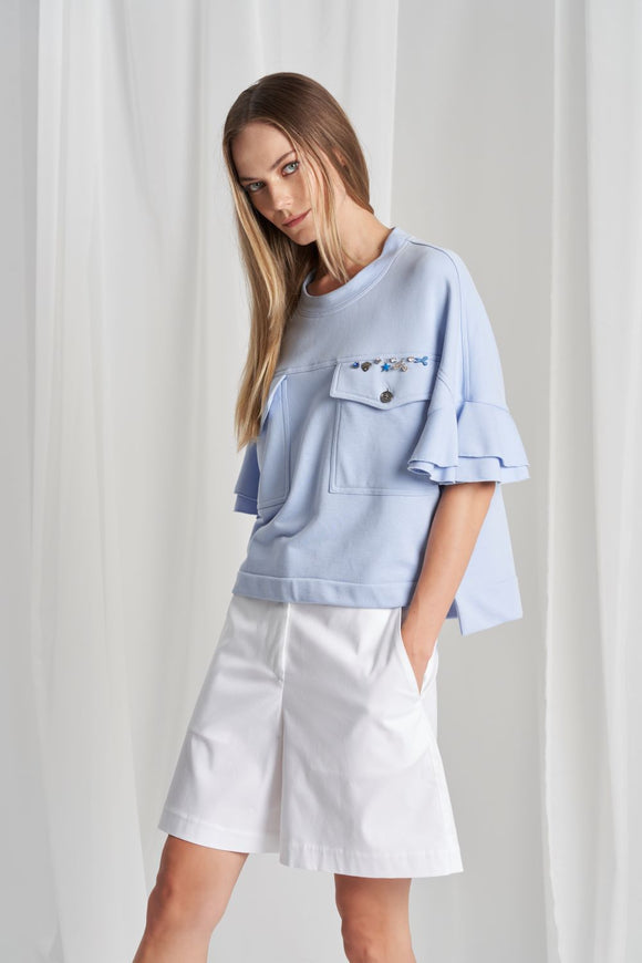 TRC-B909 BLUE POCKETS TOP