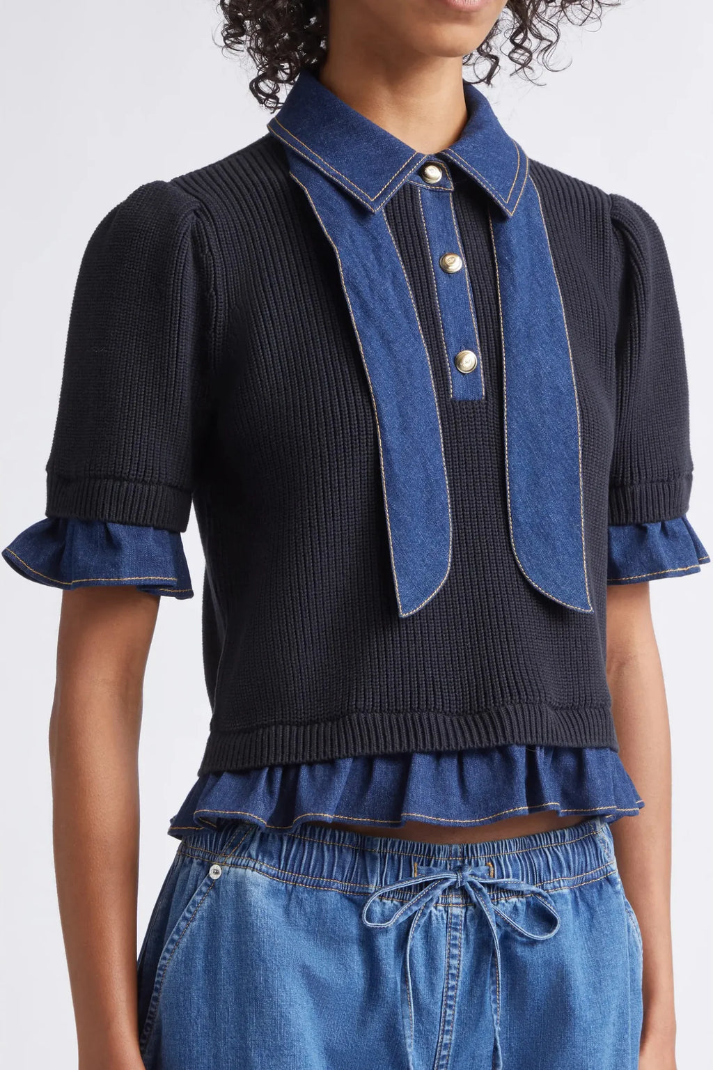 CQS-ZK12539152Z BLACK&DENIM KNIT TOP