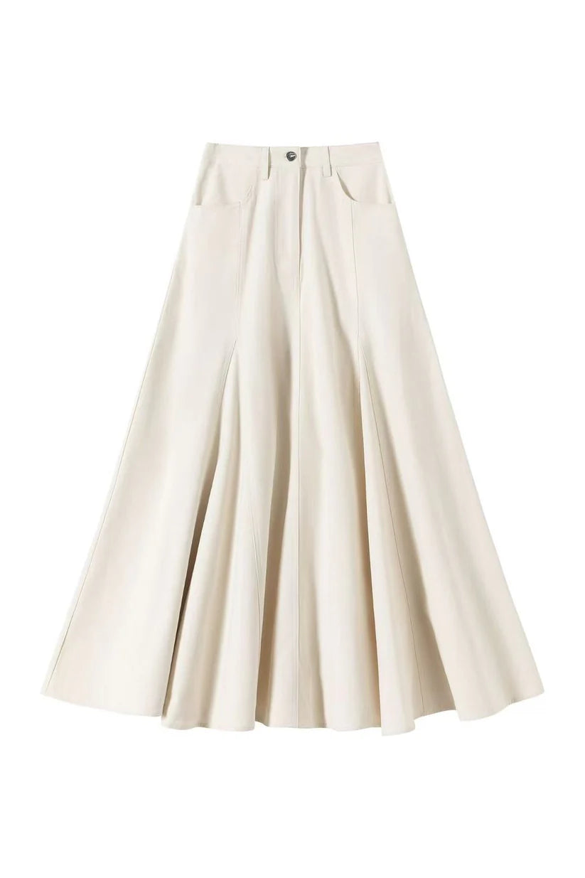 INO-M2-1404 WHITE BEIGE ZIP FLY POCKETS SKIRT
