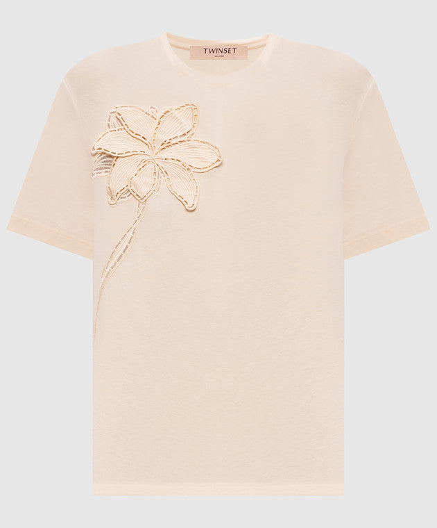 TWS-261TP2080 PEACH FLOWER APPLIQE T-SHIRT