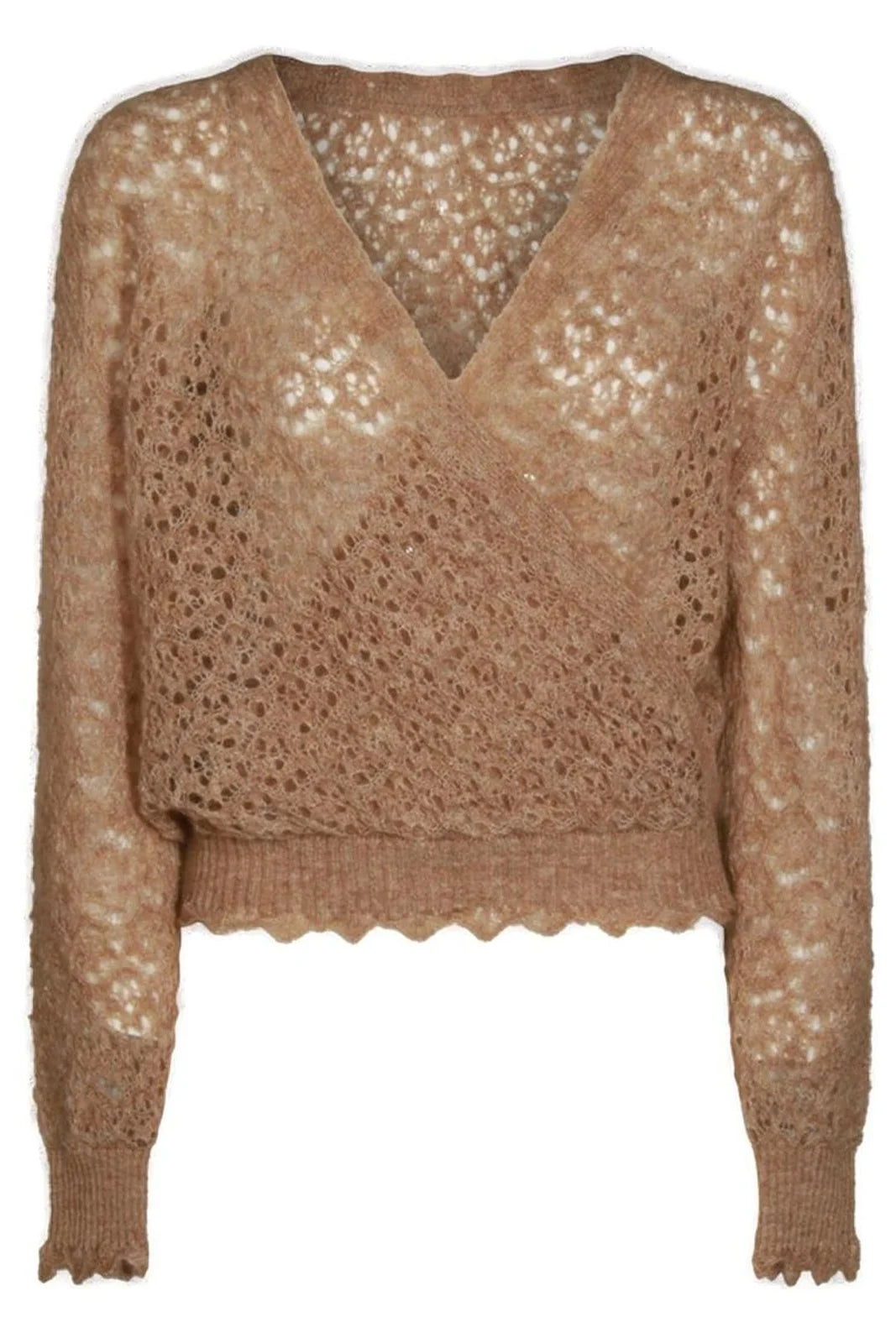 TWS-252TT3200 IVORY CROCHET KNIT WRAP TOP