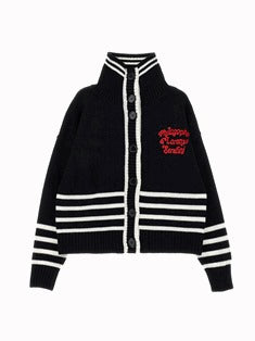 PHK-I9F804 BLACK&WHITE STRIPED LOGO CARDIGAN