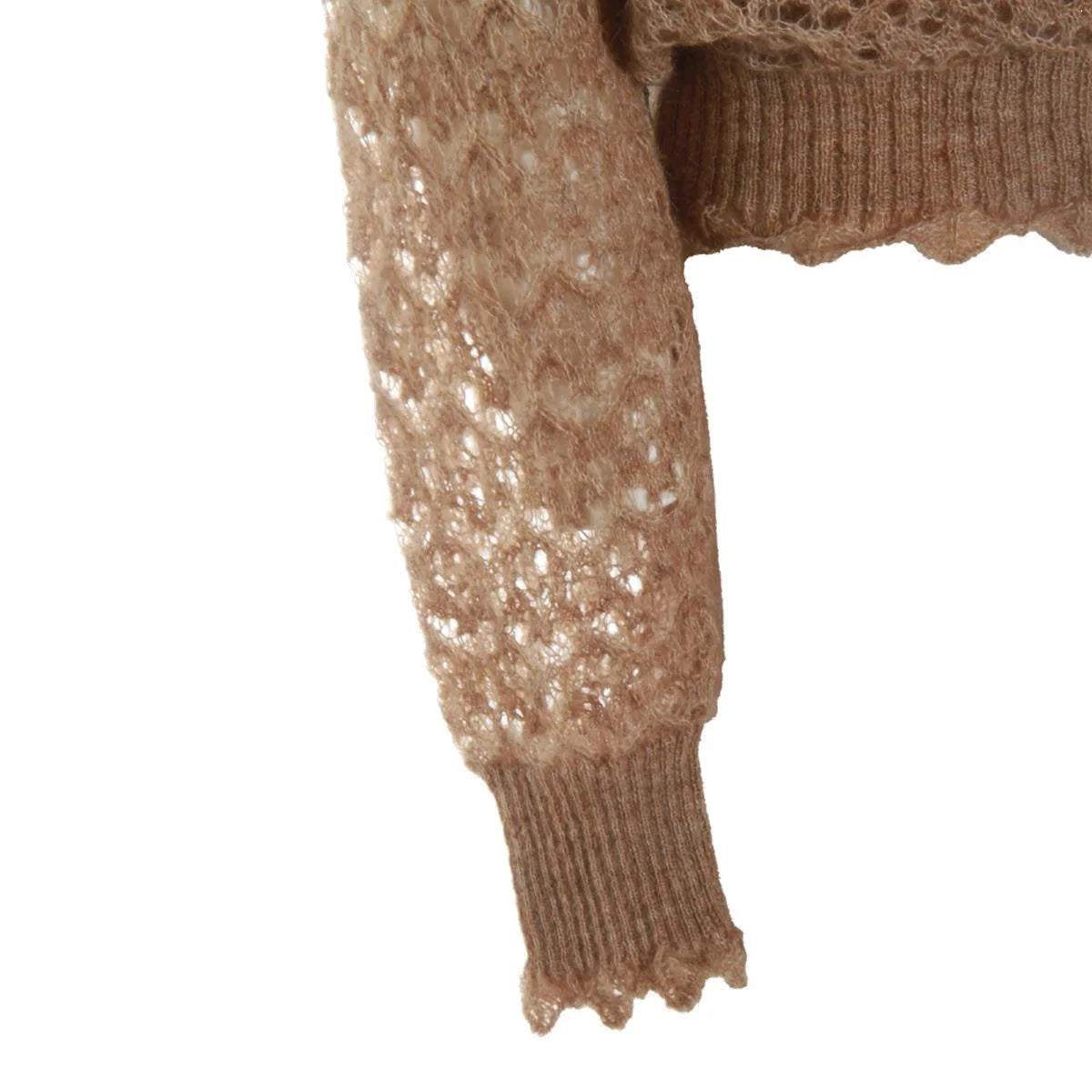 TWS-252TT3200 IVORY CROCHET KNIT WRAP TOP