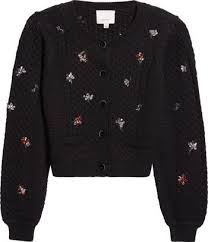 CQS-ZK112910170Z BLACK RASA DIAMOND FLORAL CARDIGAN