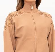 TWS-252TP3405 CAMEL LACE KNIT ZIP CARDIGAN