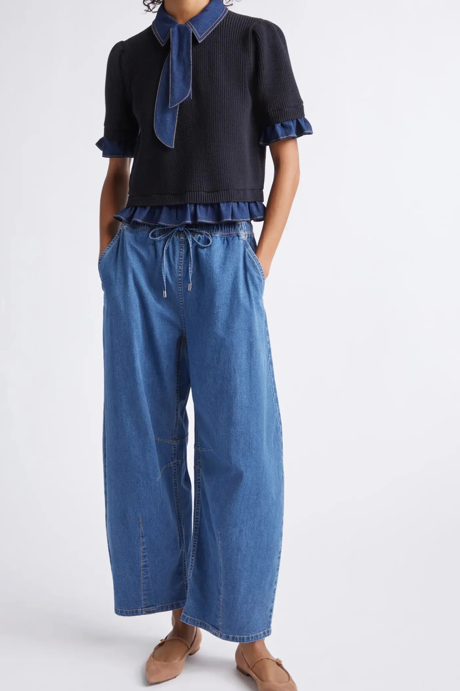 CQS-ZK12539152Z BLACK&DENIM KNIT TOP