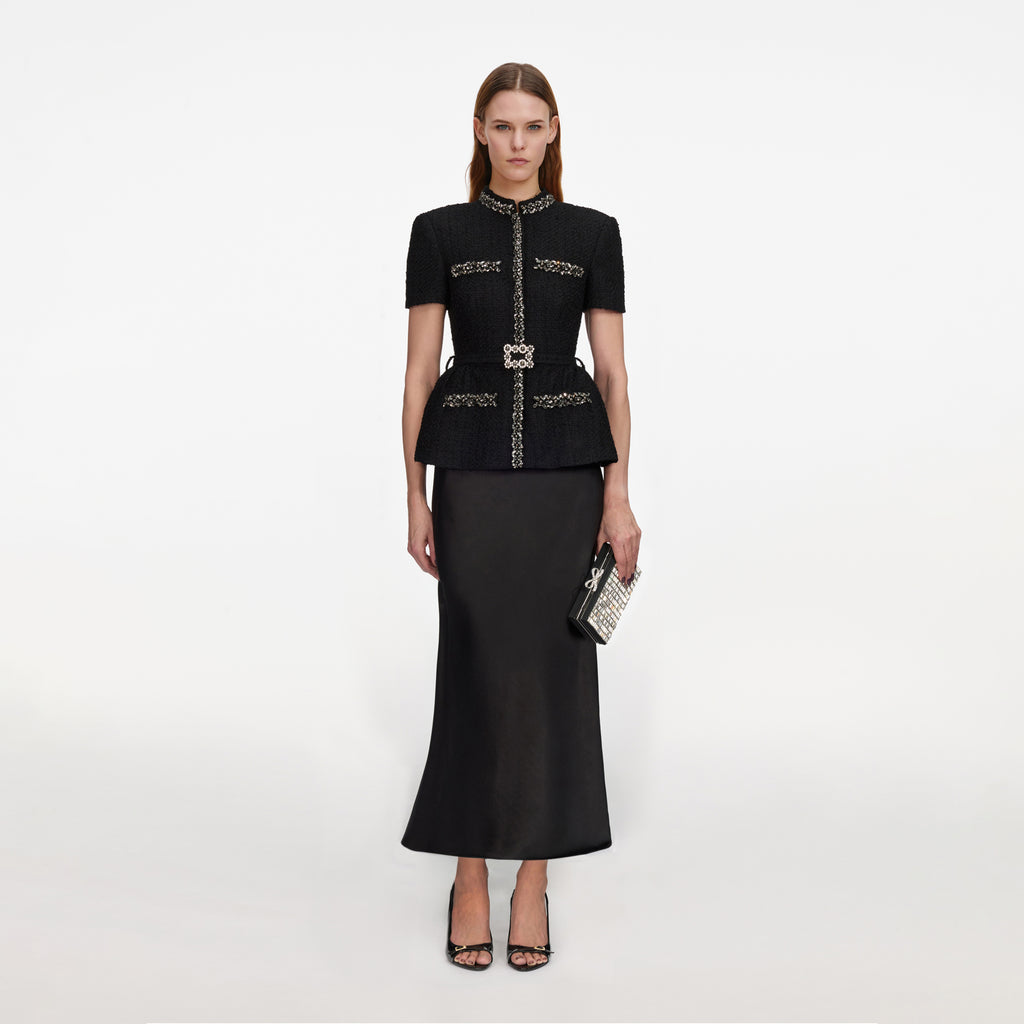 SPO-AW26-053MA BLACK CRYSTAL TRIM DRESS
