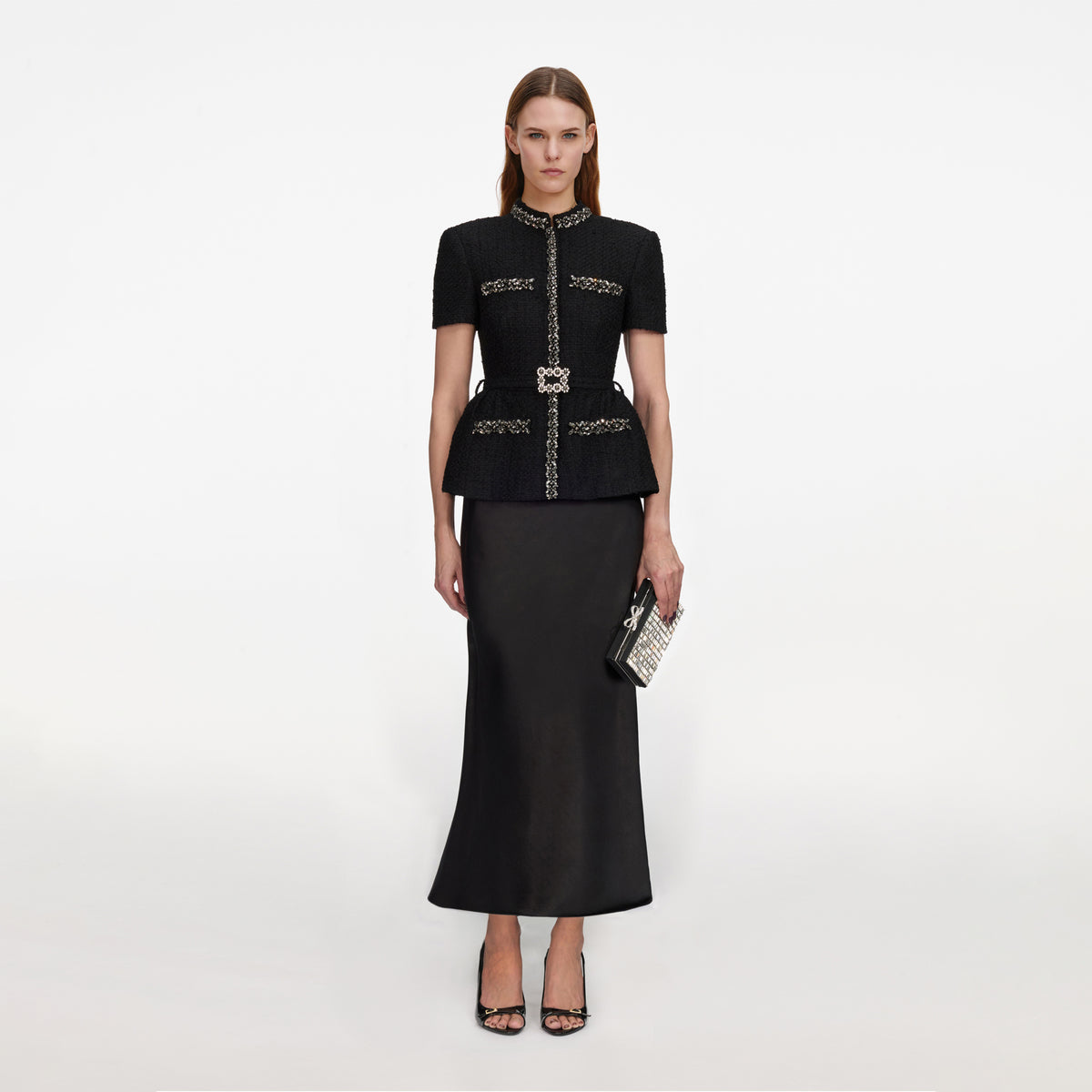 SPO-AW26-053MA BLACK CRYSTAL TRIM DRESS