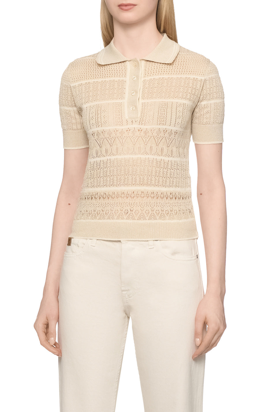 ERF-D48EM031E83 BEIGE CROCHET POLO TOP
