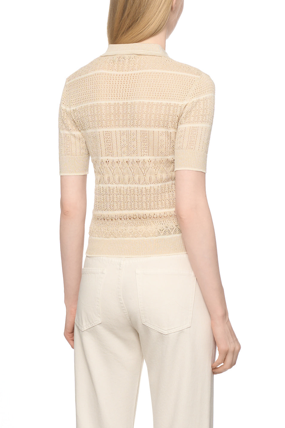 ERF-D48EM031E83 BEIGE CROCHET POLO TOP