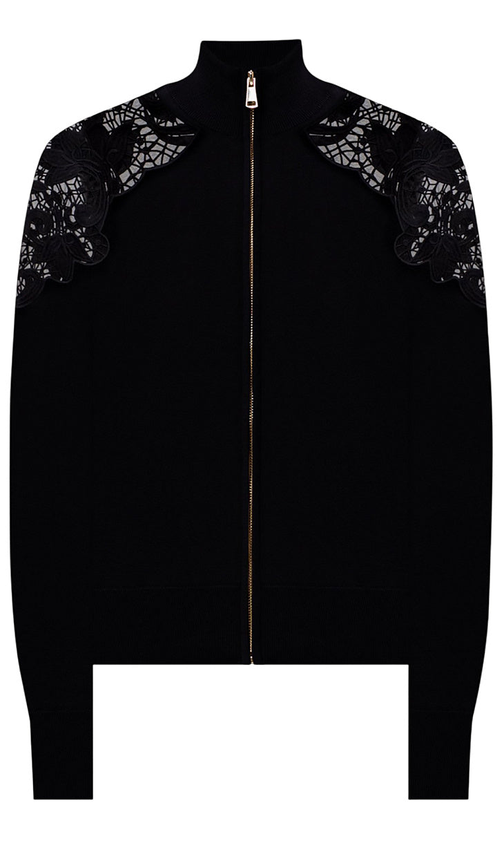 TWS-252TP3405 BLACK LACE KNIT ZIP CARDIGAN