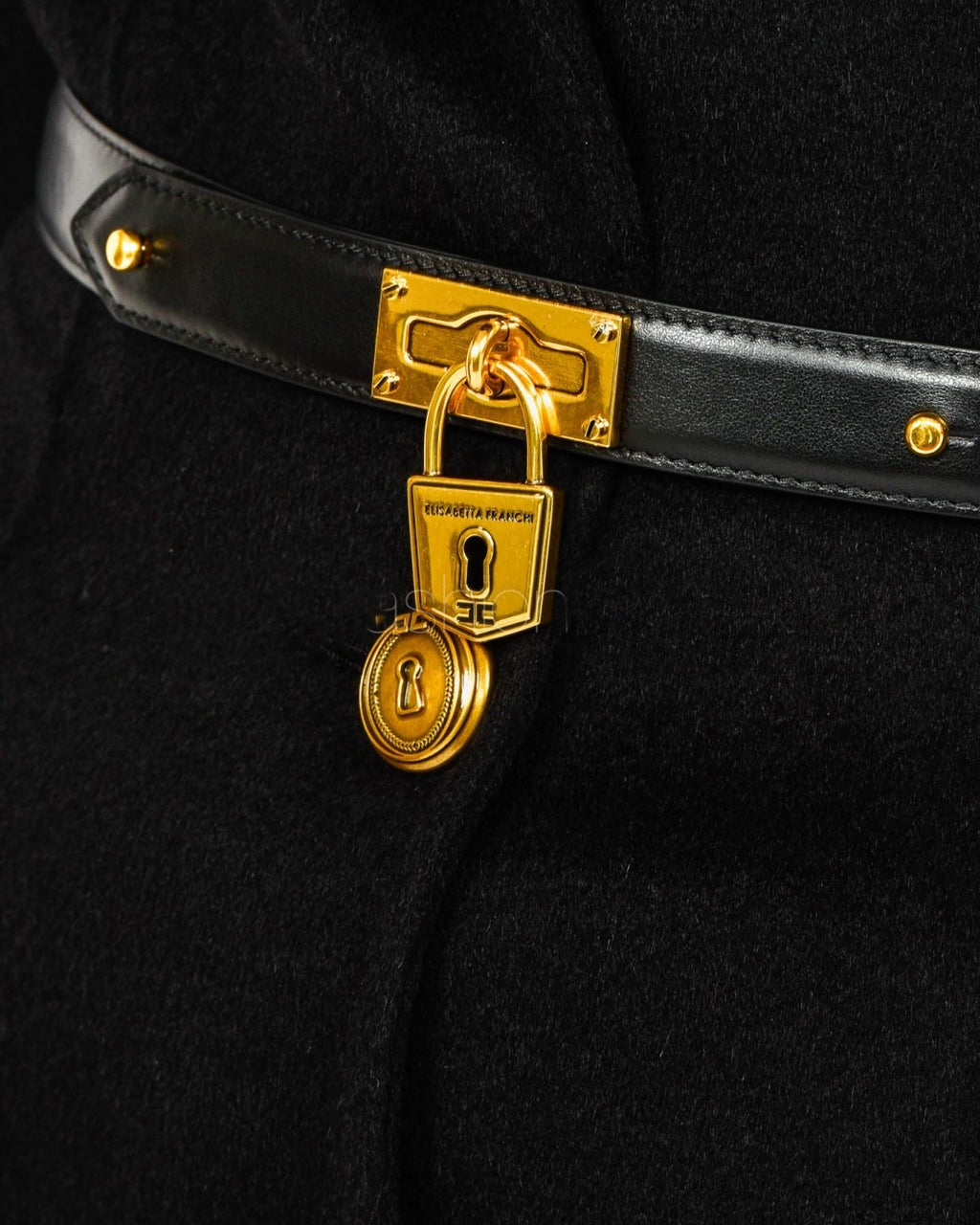 ELS-CP03D67 BLACK DOUBLE CLOTH BELT COAT