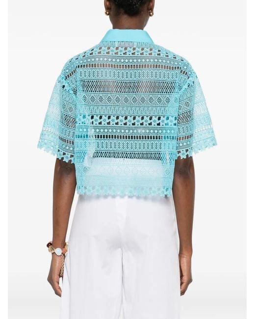 ERF-D48EK062EN2 BLUE CROCHET LACE BLOUSE