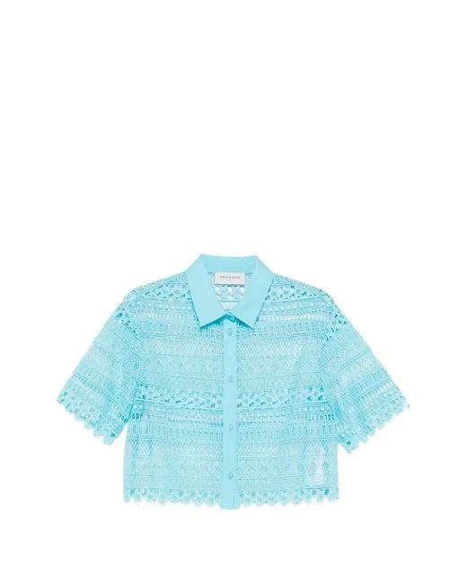 ERF-D48EK062EN2 BLUE CROCHET LACE BLOUSE